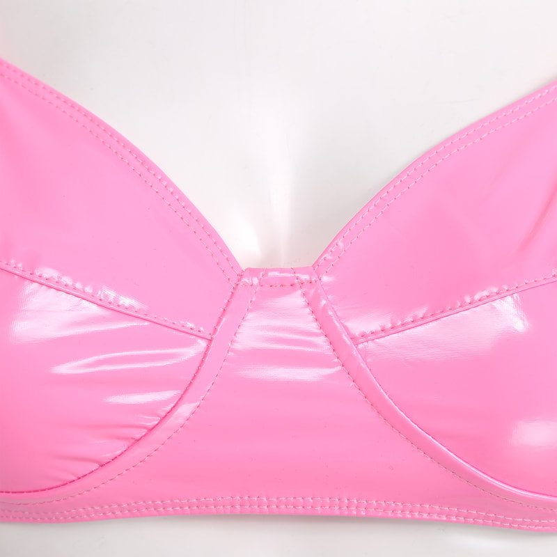 Wet Look Faux Leather Bralette – Wire-Free Sexy Lingerie Crop Top for Women