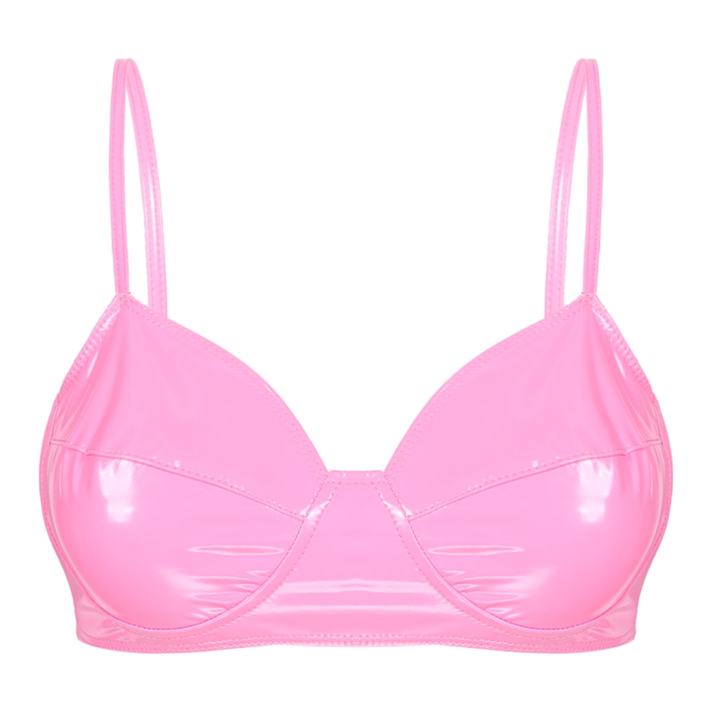 Wet Look Faux Leather Bralette – Wire-Free Sexy Lingerie Crop Top for Women