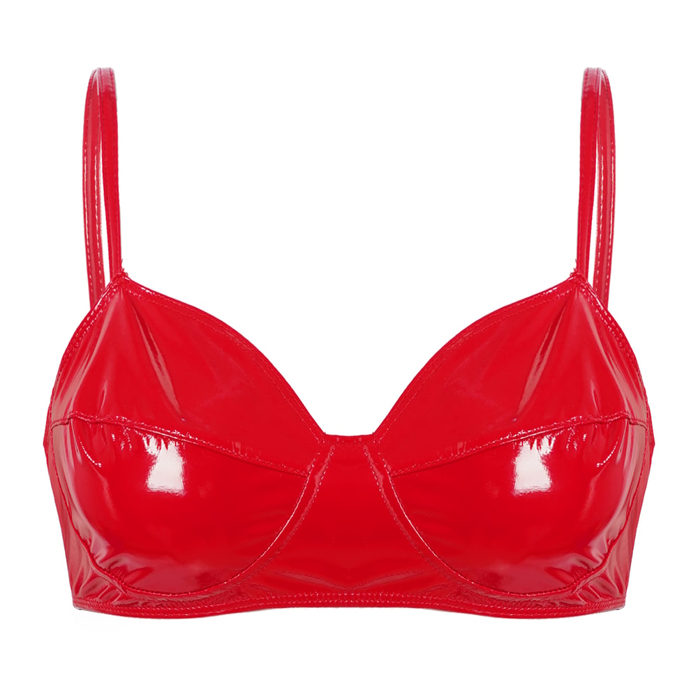 Wet Look Faux Leather Bralette – Wire-Free Sexy Lingerie Crop Top for Women