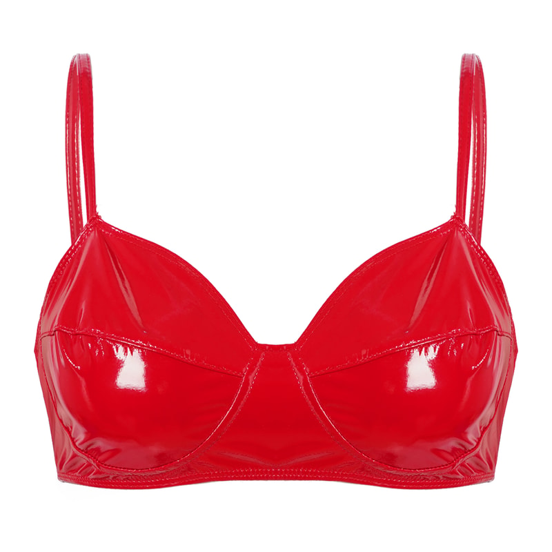 Wet Look Faux Leather Bralette – Wire-Free Sexy Lingerie Crop Top for Women