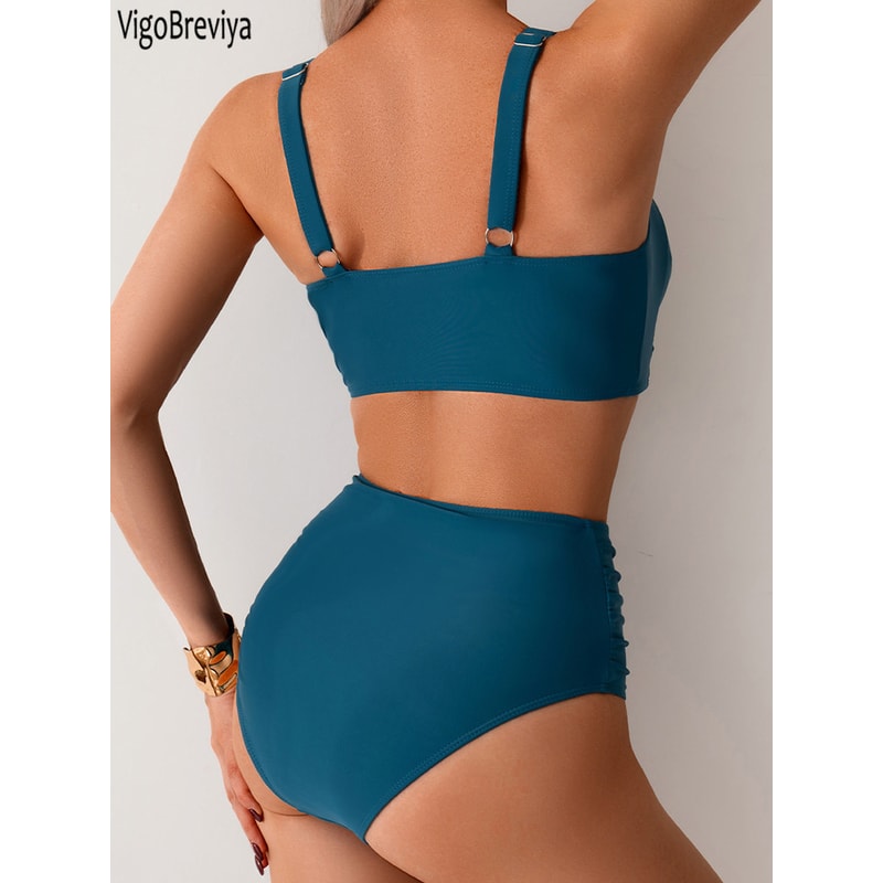 SunCurve Cross Strap High Waist Push Up Bikini Set For Women 5