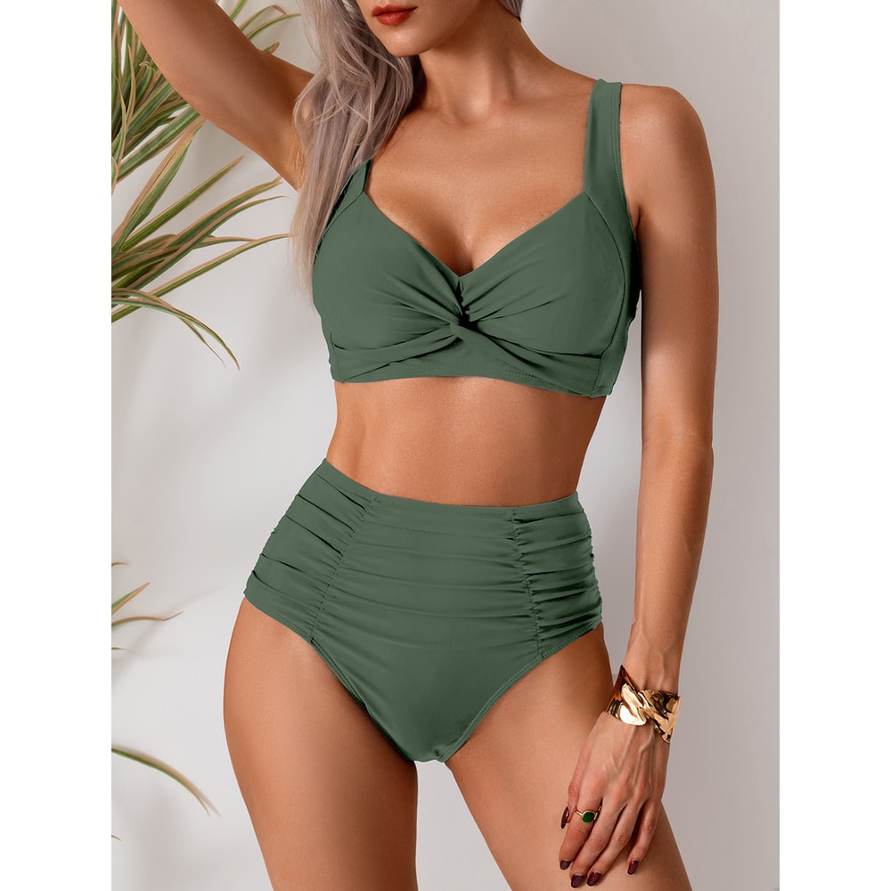 SunCurve Cross Strap High Waist Push Up Bikini Set For Women 7