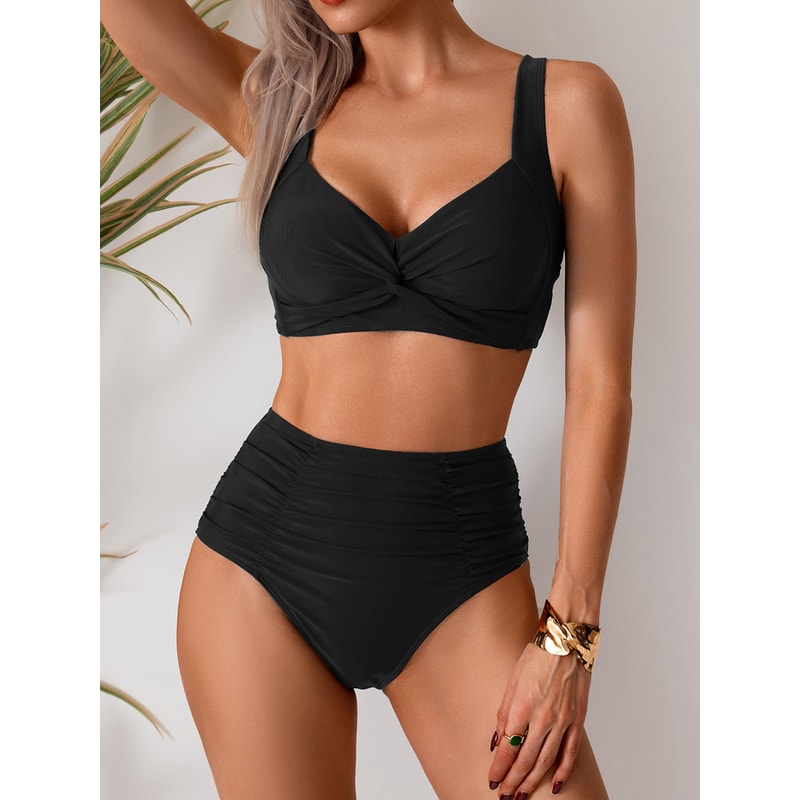 SunCurve Cross Strap High Waist Push Up Bikini Set For Women 10