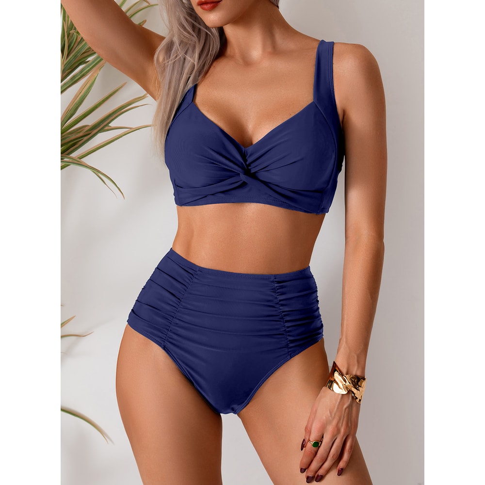 SunCurve Cross Strap High Waist Push Up Bikini Set For Women 8
