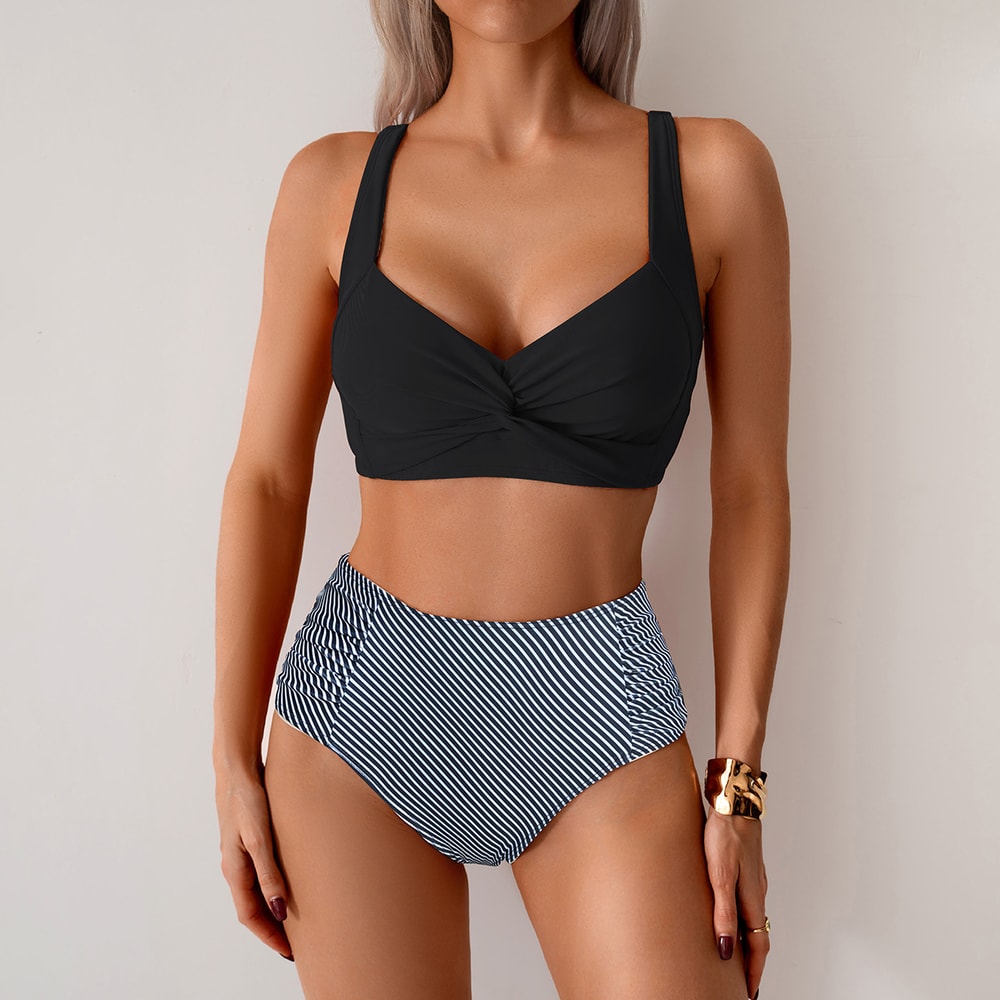 SunCurve Cross Strap High Waist Push Up Bikini Set For Women 14