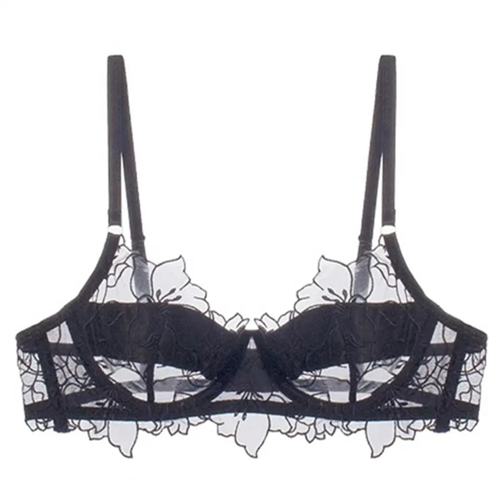 Romantic Lace Sheer Push Up Bra for Women – Elegant Unlined Lingerie with Bow Detail