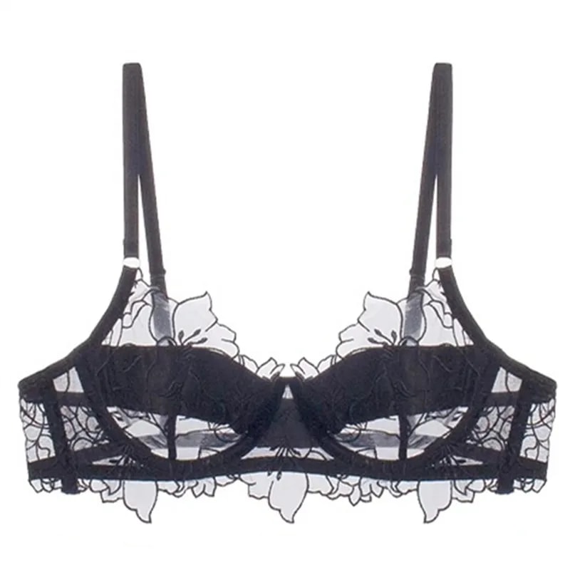 Romantic Lace Sheer Push Up Bra for Women – Elegant Unlined Lingerie with Bow Detail