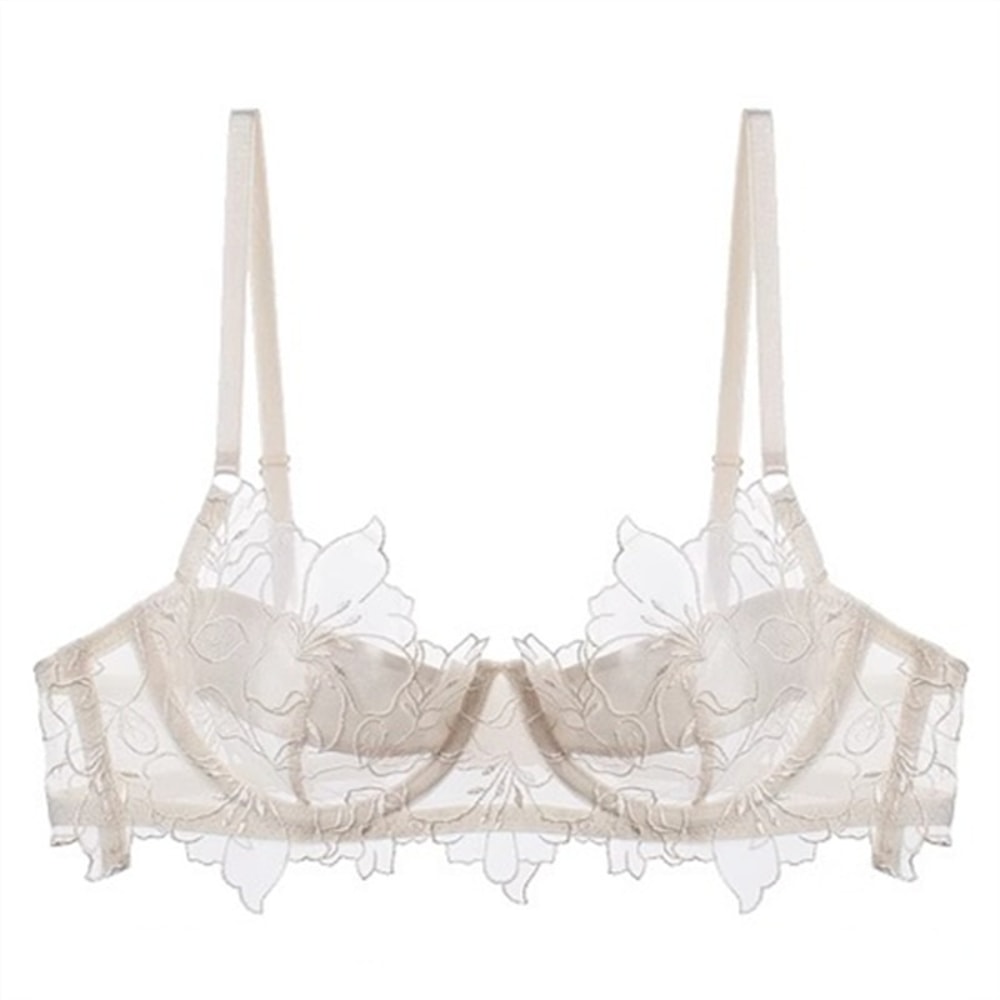 Romantic Lace Sheer Push Up Bra for Women – Elegant Unlined Lingerie with Bow Detail
