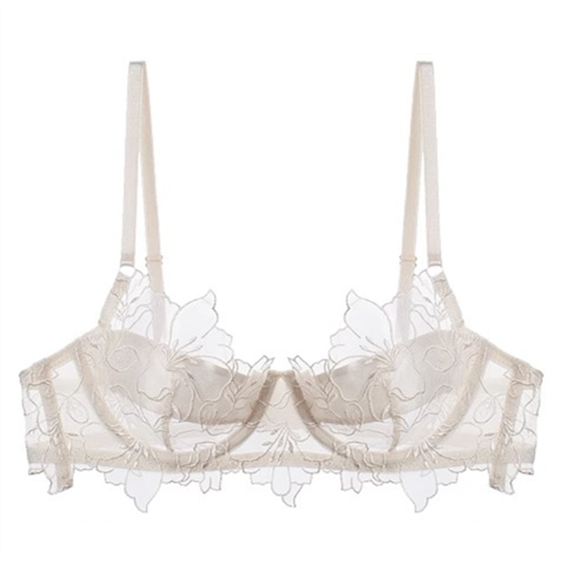 Romantic Lace Sheer Push Up Bra for Women – Elegant Unlined Lingerie with Bow Detail