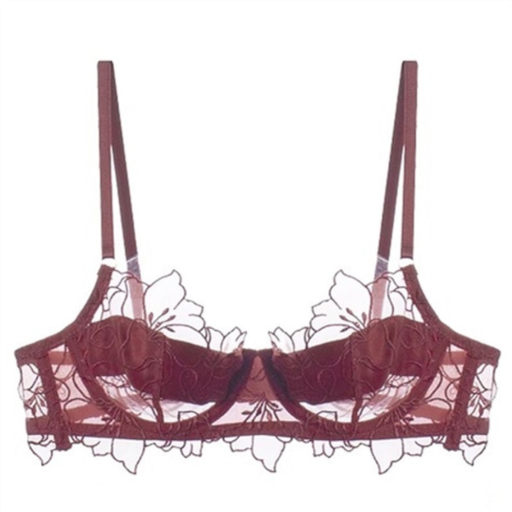 Romantic Lace Sheer Push Up Bra for Women – Elegant Unlined Lingerie with Bow Detail