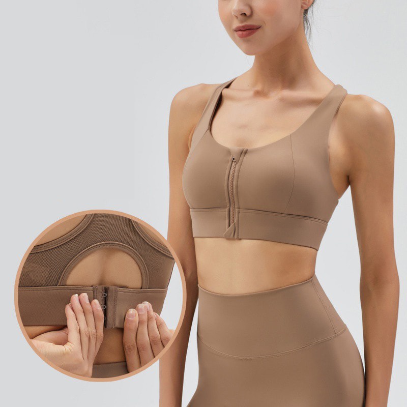 PowerZip High Impact Sports Bra for Women – Front Zipper Running, Yoga & Gym Support
