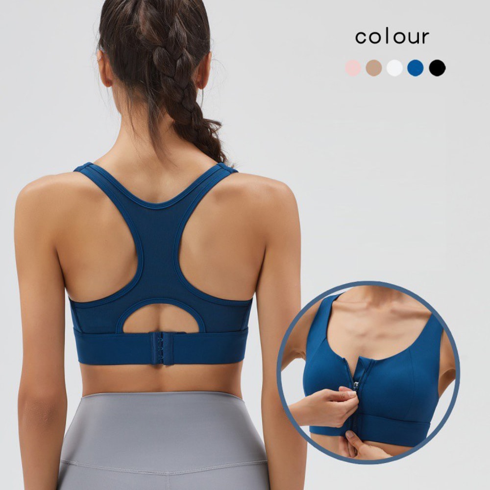 PowerZip High Impact Sports Bra for Women – Front Zipper Running, Yoga & Gym Support