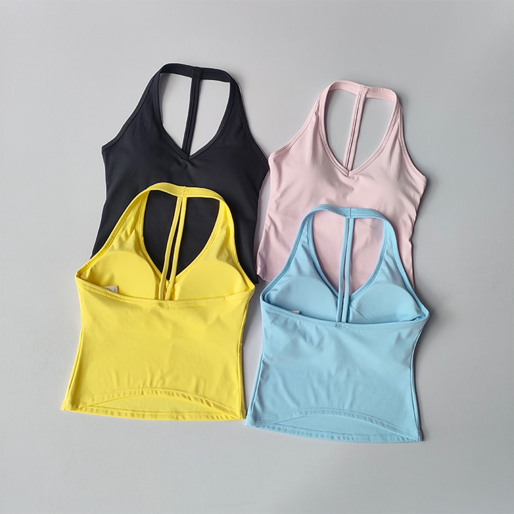 Womens Halter V Neck Sport Bra – Beautiful Back Yoga & Running Fitness Top
