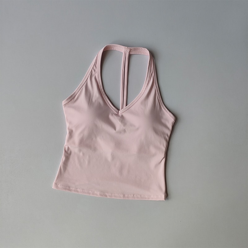 Womens Halter V Neck Sport Bra – Beautiful Back Yoga & Running Fitness Top