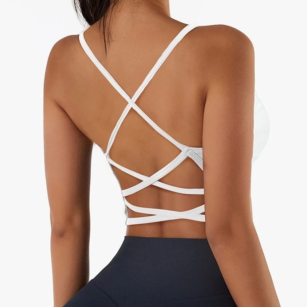 Womens Cross Strap Yoga Sports Bra Medium Support Activewear 0