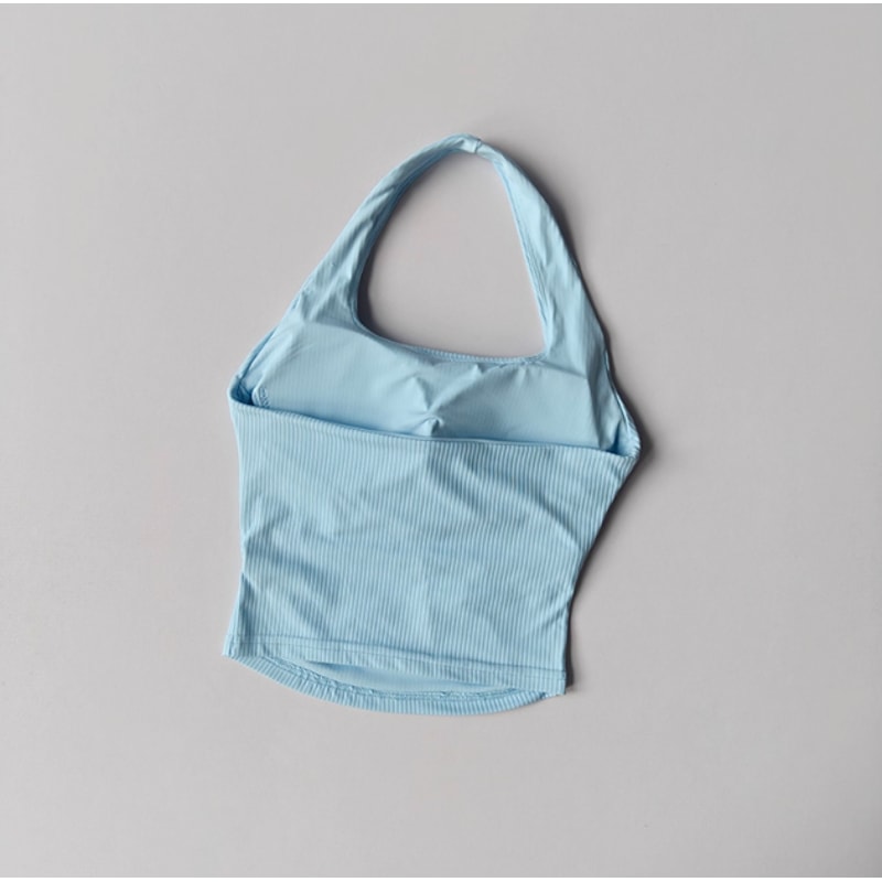 Seamless Ribbed Halter Top with Built In Bra Sports Crop Tank