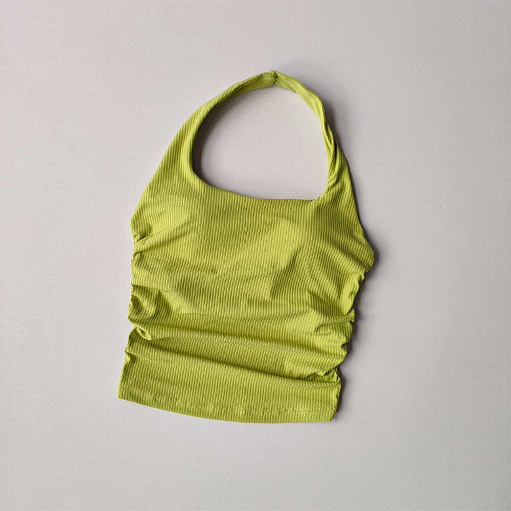 Seamless Ribbed Halter Top with Built In Bra Sports Crop Tank