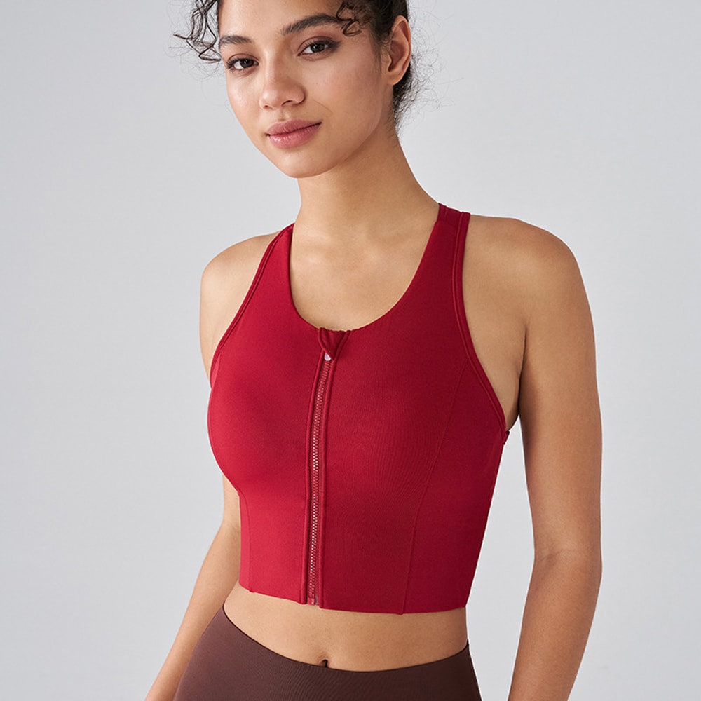 Zip Front Push Up Sports Bra with Built In Padding Shockproof Support for Yoga & Running