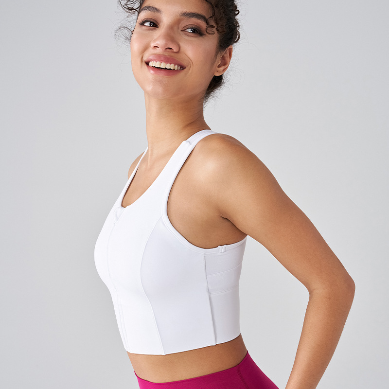 Zip Front Push Up Sports Bra with Built In Padding Shockproof Support for Yoga & Running