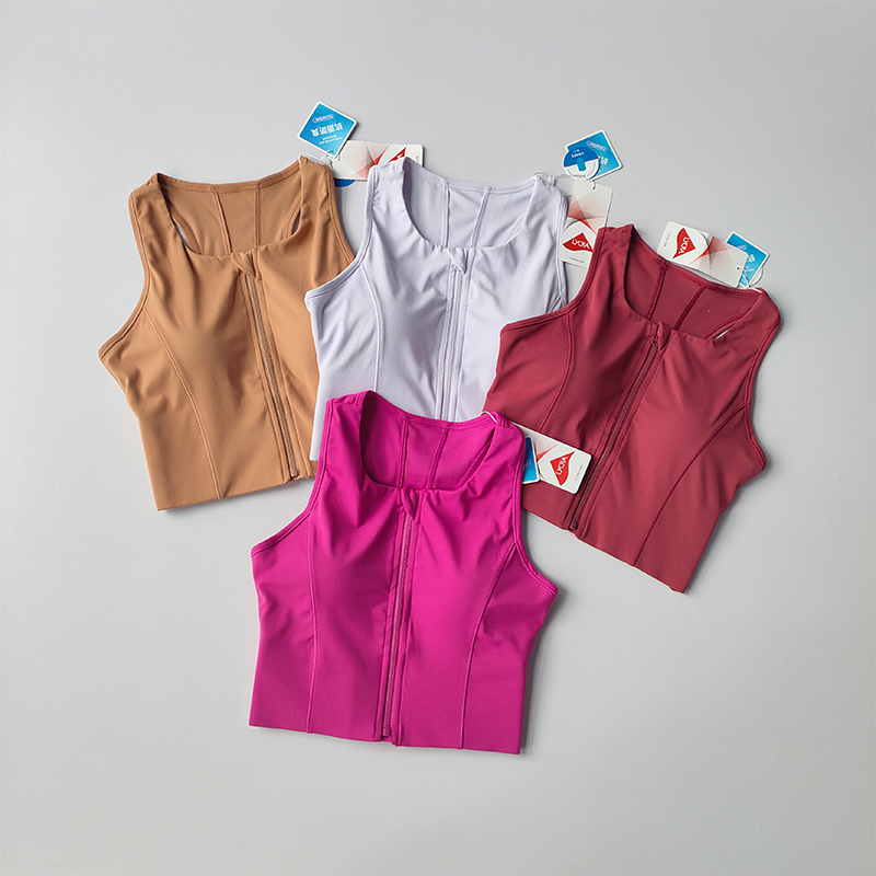 Zip Front Push Up Sports Bra with Built In Padding Shockproof Support for Yoga & Running