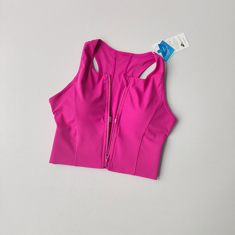 Zip Front Push Up Sports Bra with Built In Padding Shockproof Support for Yoga & Running