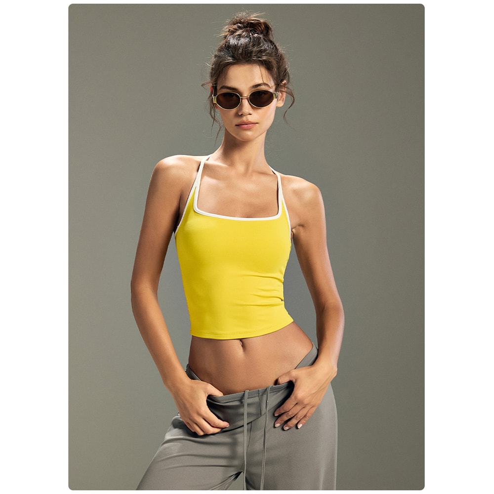 Womens Color Block Backless Yoga Tank Top With Built In Support 2
