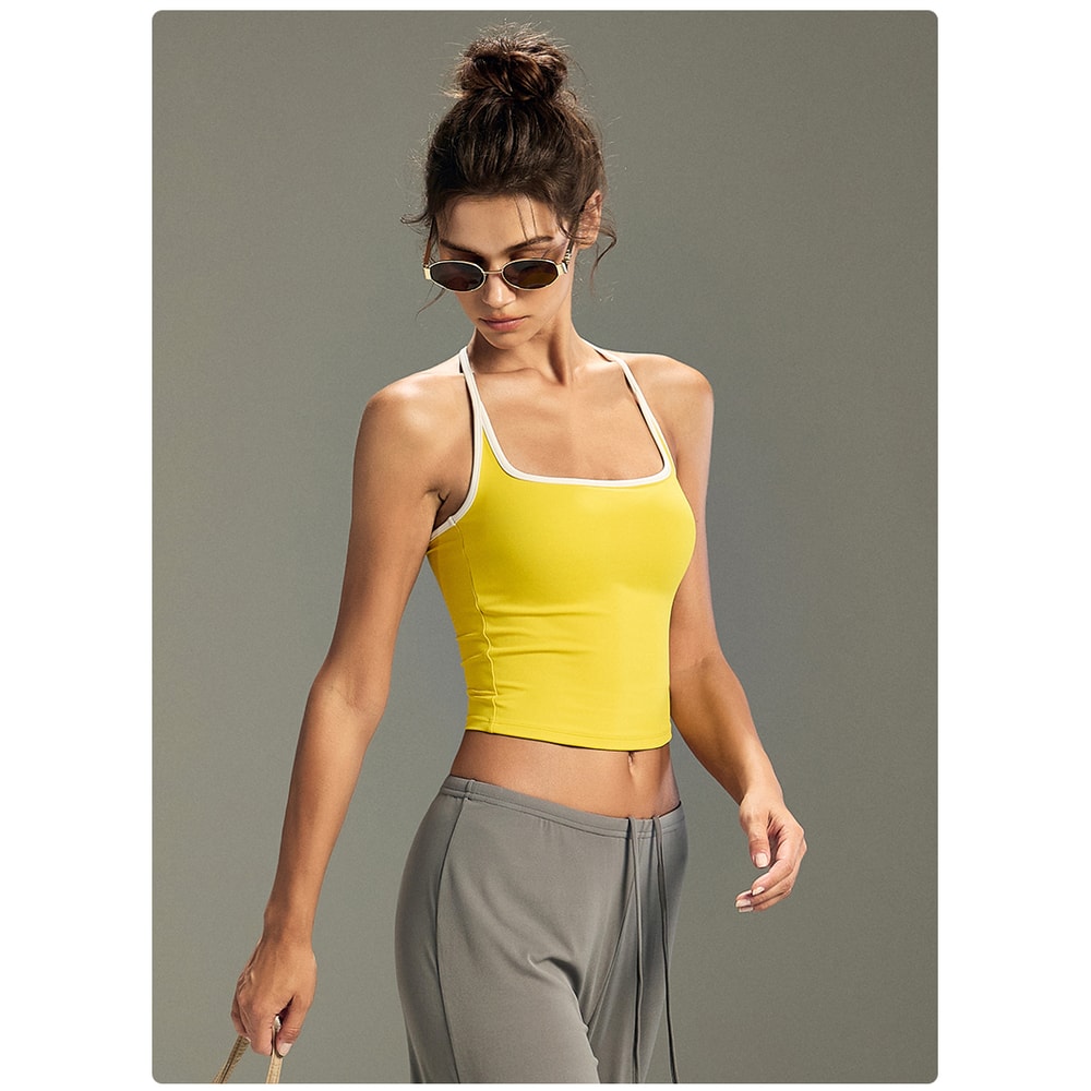 Womens Color Block Backless Yoga Tank Top With Built In Support 3