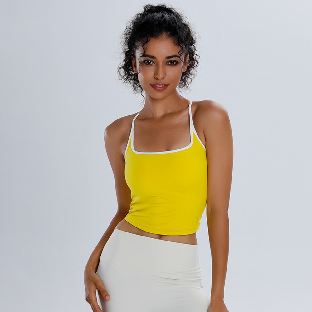 Women's Racerback Sports Bra, Shockproof Yoga Top with Naked Feel, Color Block Workout Bralette for Pilates & Gym