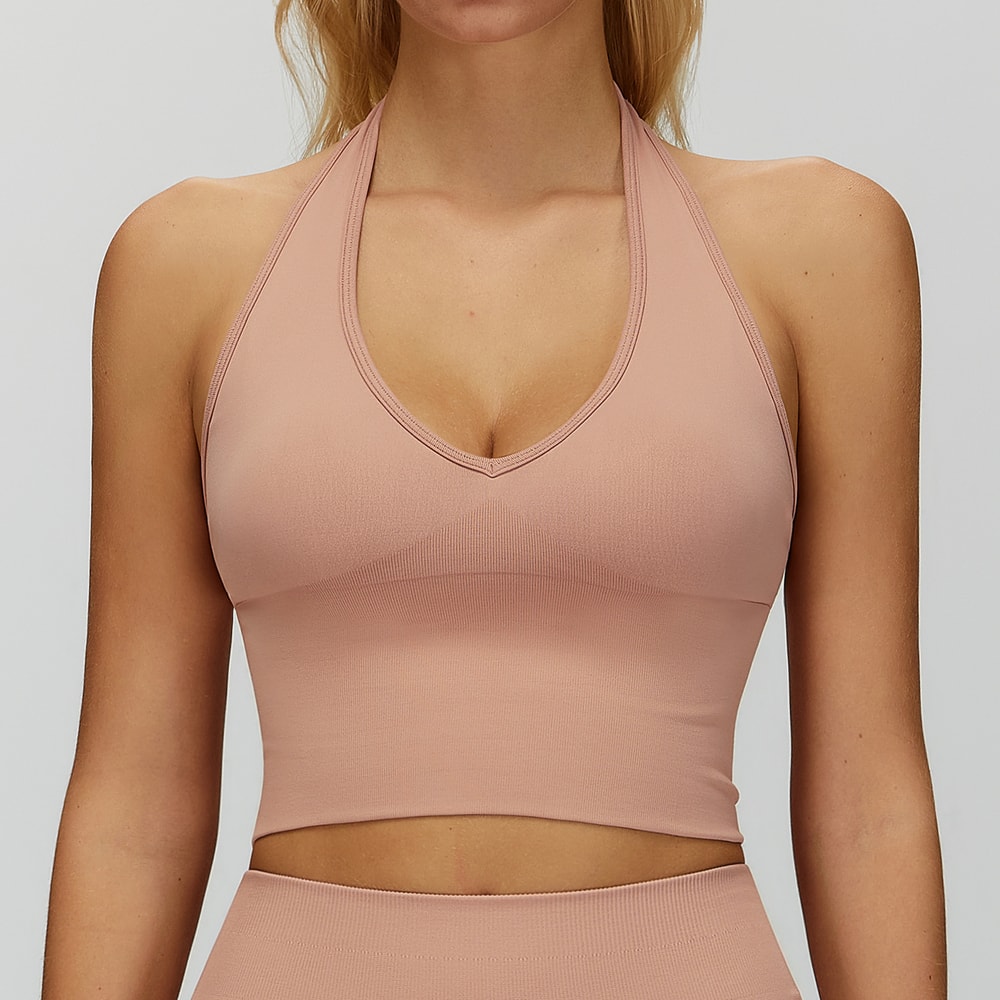 Womens High Support Seamless Yoga Sports Bra with Push Up & Open Back