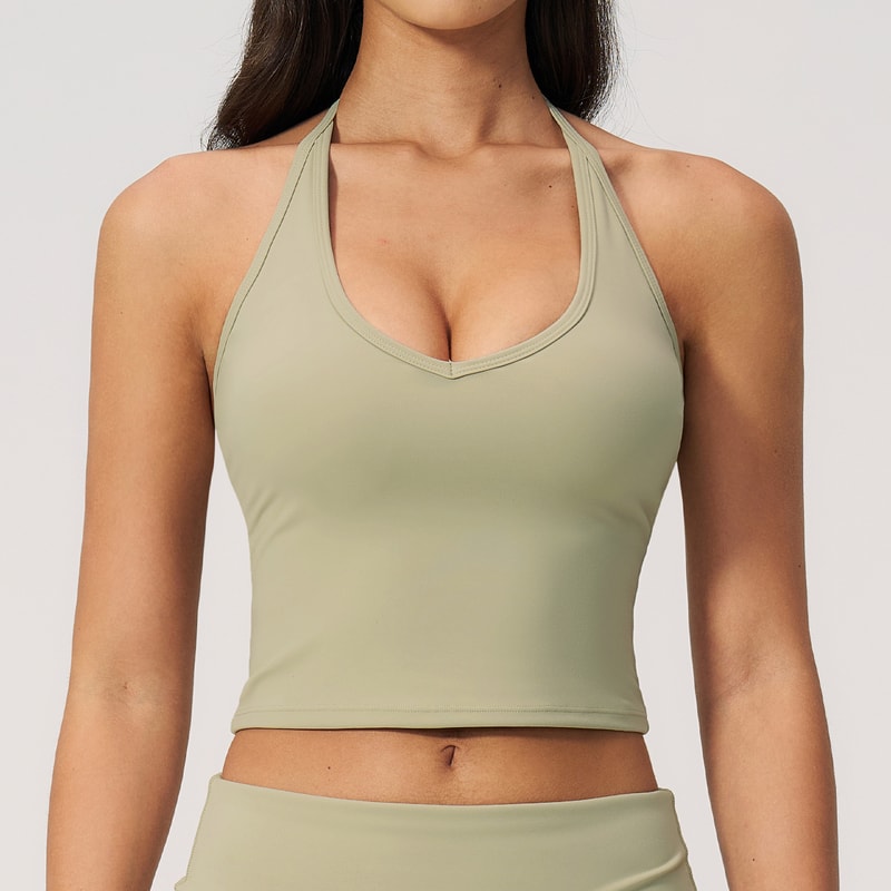 Womens Hanging Neck High Support Sports Bra Backless Gym Yoga Workout Top 2