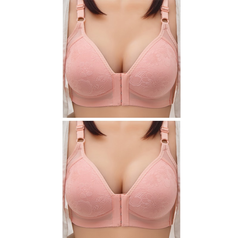 ComfortFit Front Clasp Full Cup Lace Bra Wire Free Support For Women Plus Sizes 6