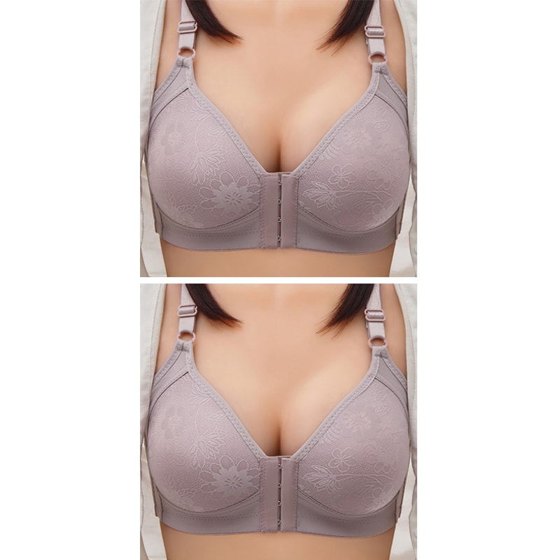 ComfortFit Front Clasp Full Cup Lace Bra Wire Free Support For Women Plus Sizes 8