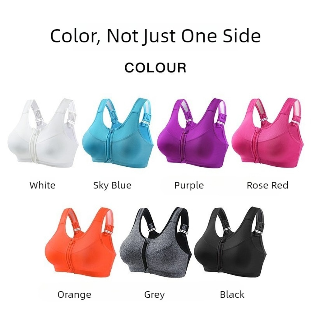 Plus Size High Support Front Zipper Sports Bra with Adjustable Racerback