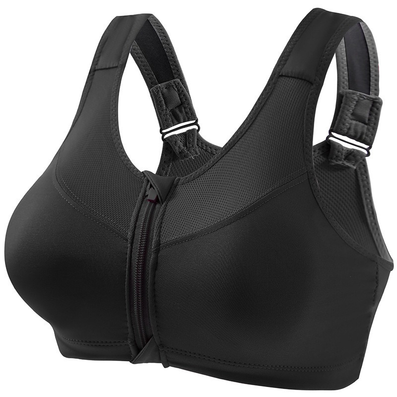 Plus Size High Support Front Zipper Sports Bra with Adjustable Racerback