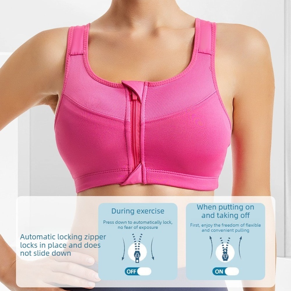 Plus Size High Support Front Zipper Sports Bra with Adjustable Racerback