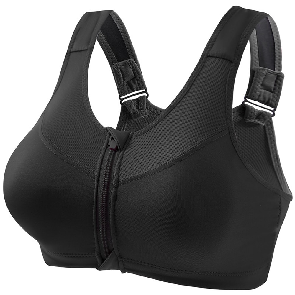 Plus Size High Support Front Zipper Sports Bra with Adjustable Racerback