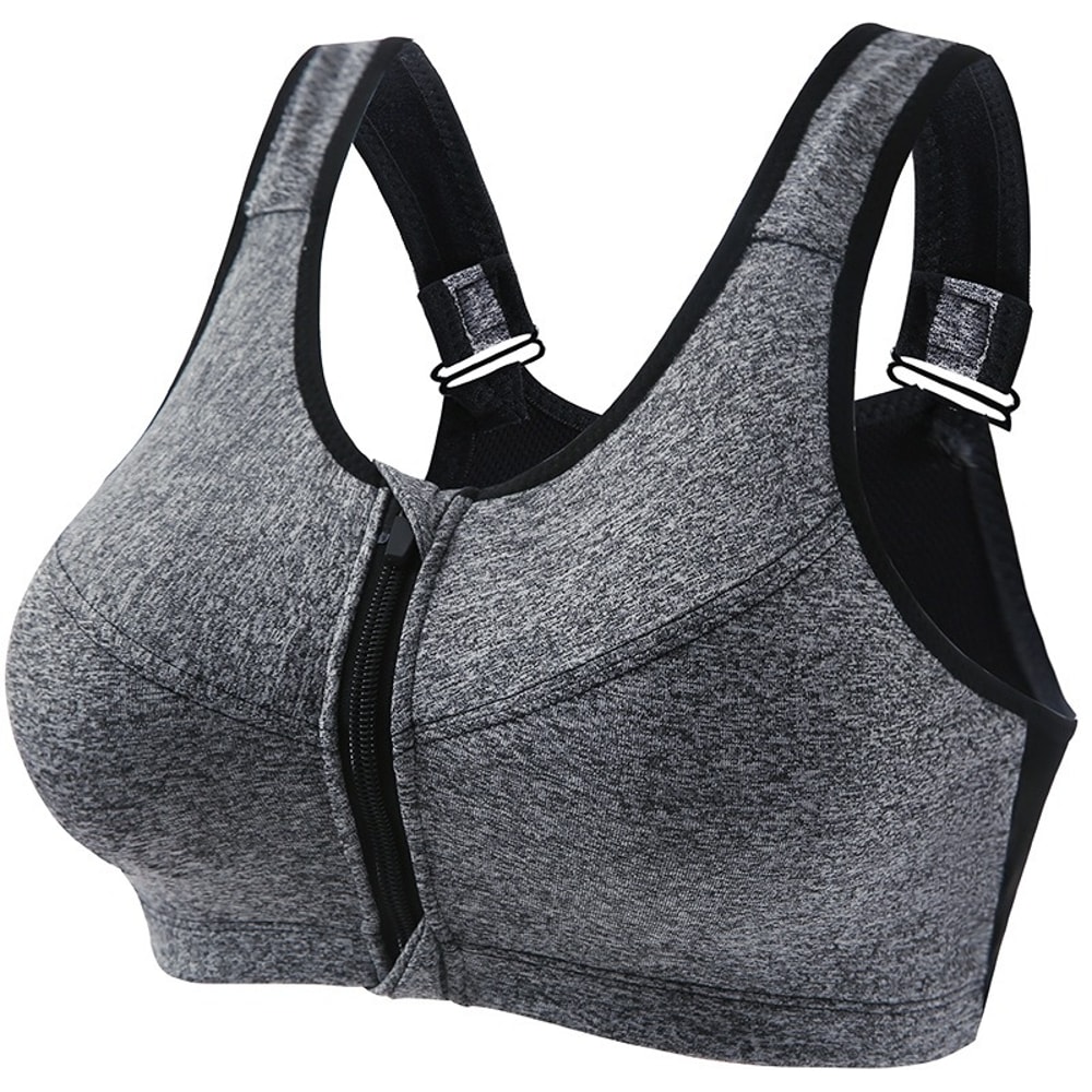Plus Size High Support Front Zipper Sports Bra with Adjustable Racerback