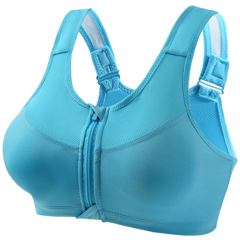 Plus Size High Support Front Zipper Sports Bra with Adjustable Racerback