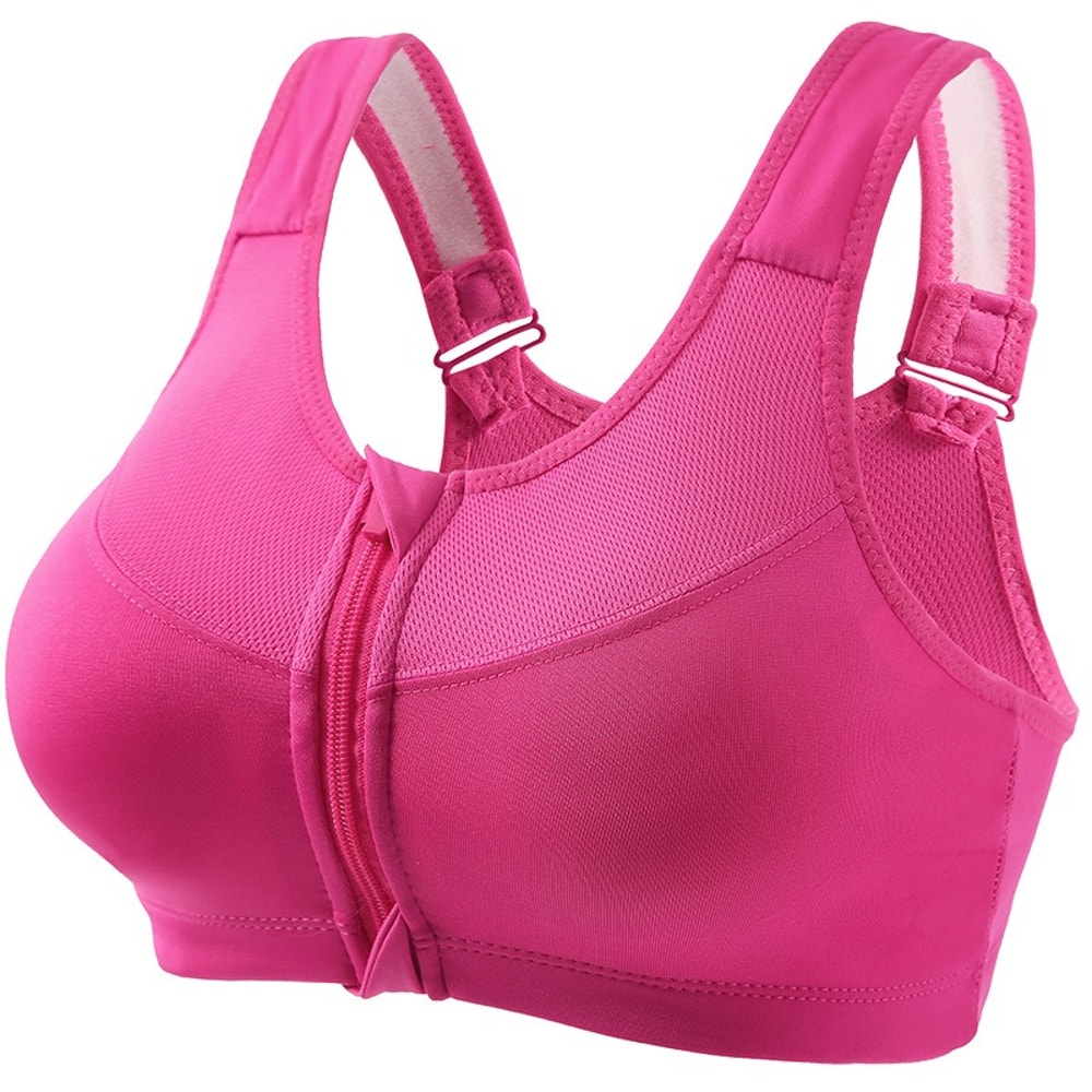 Plus Size High Support Front Zipper Sports Bra with Adjustable Racerback