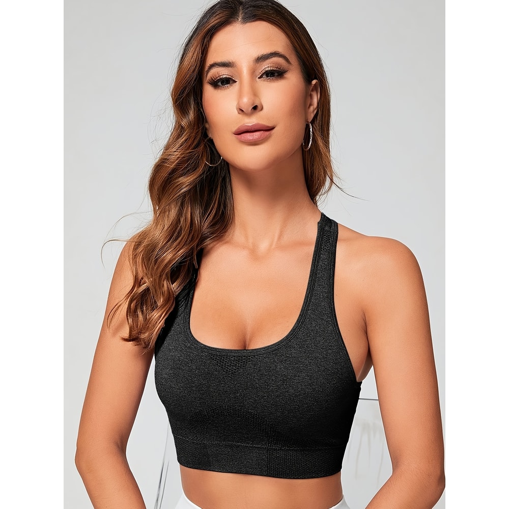 Womens Seamless Sports Bra Breathable Racerback Yoga Crop Top