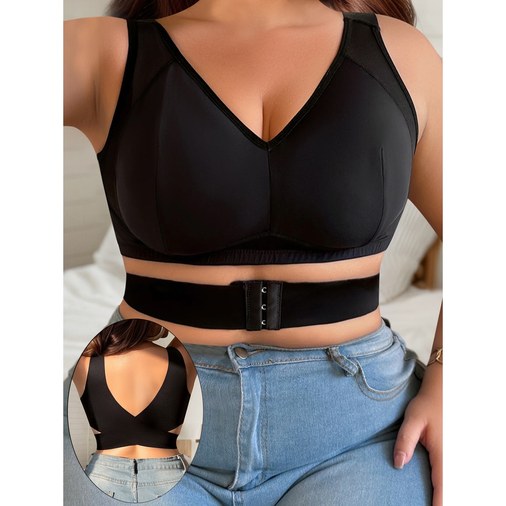Plus Size Front Button Comfort Bra Wireless Seamless Support