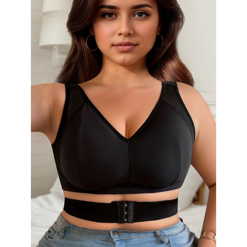Plus Size Front Button Comfort Bra Wireless Seamless Support