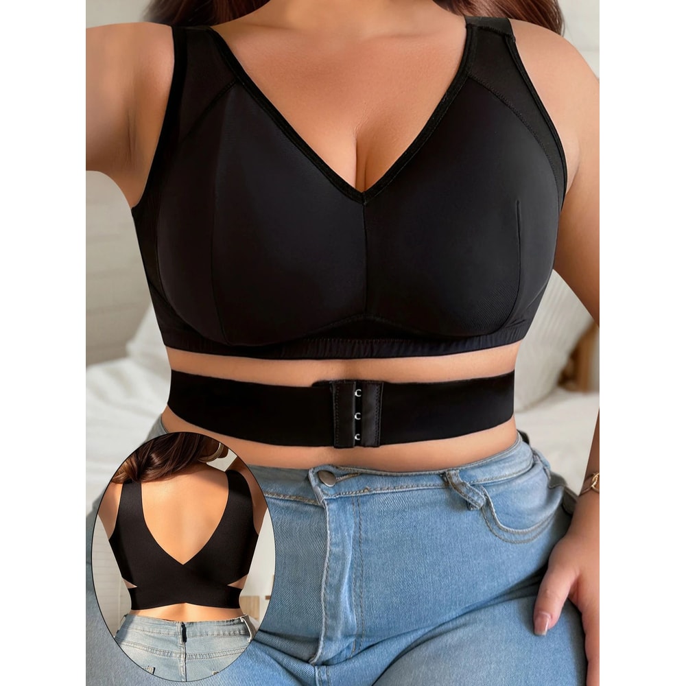 Plus Size Front Button Comfort Bra Wireless Seamless Support
