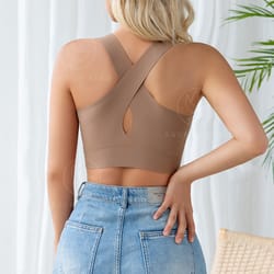 wireless seamless breathable sports bra with cross back straps