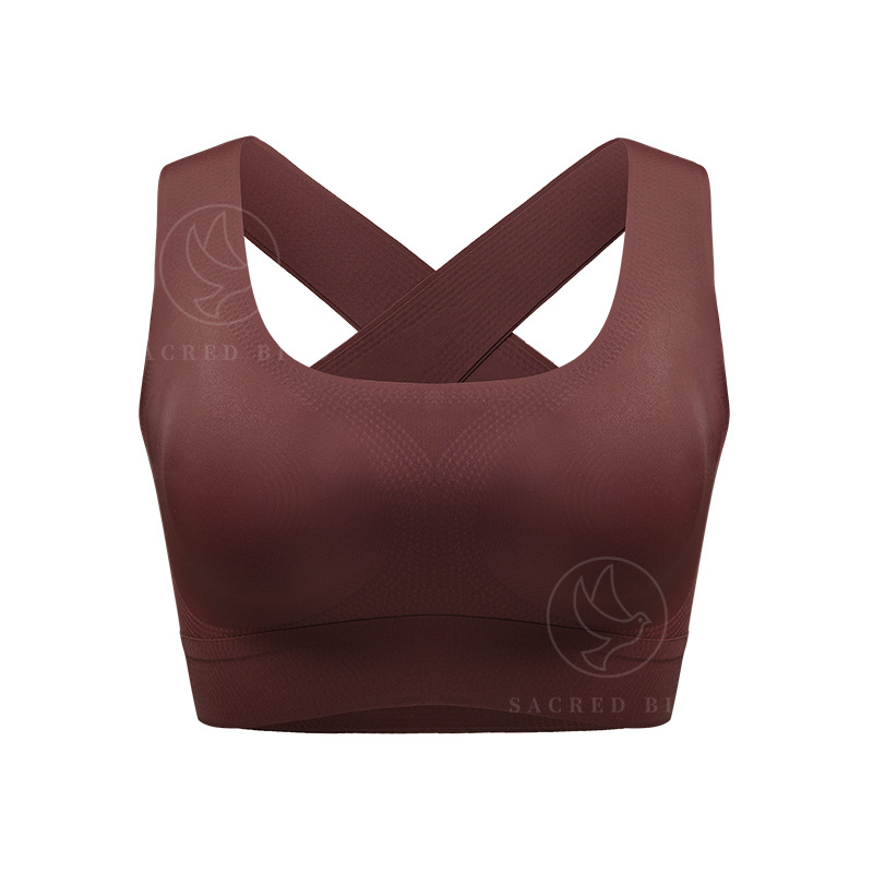 Wireless Seamless Breathable Sports Bra With Cross Back Straps 4