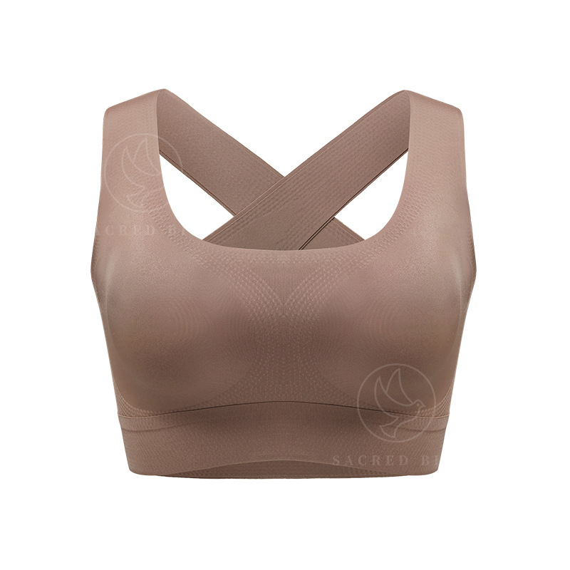 Wireless Seamless Breathable Sports Bra With Cross Back Straps 3