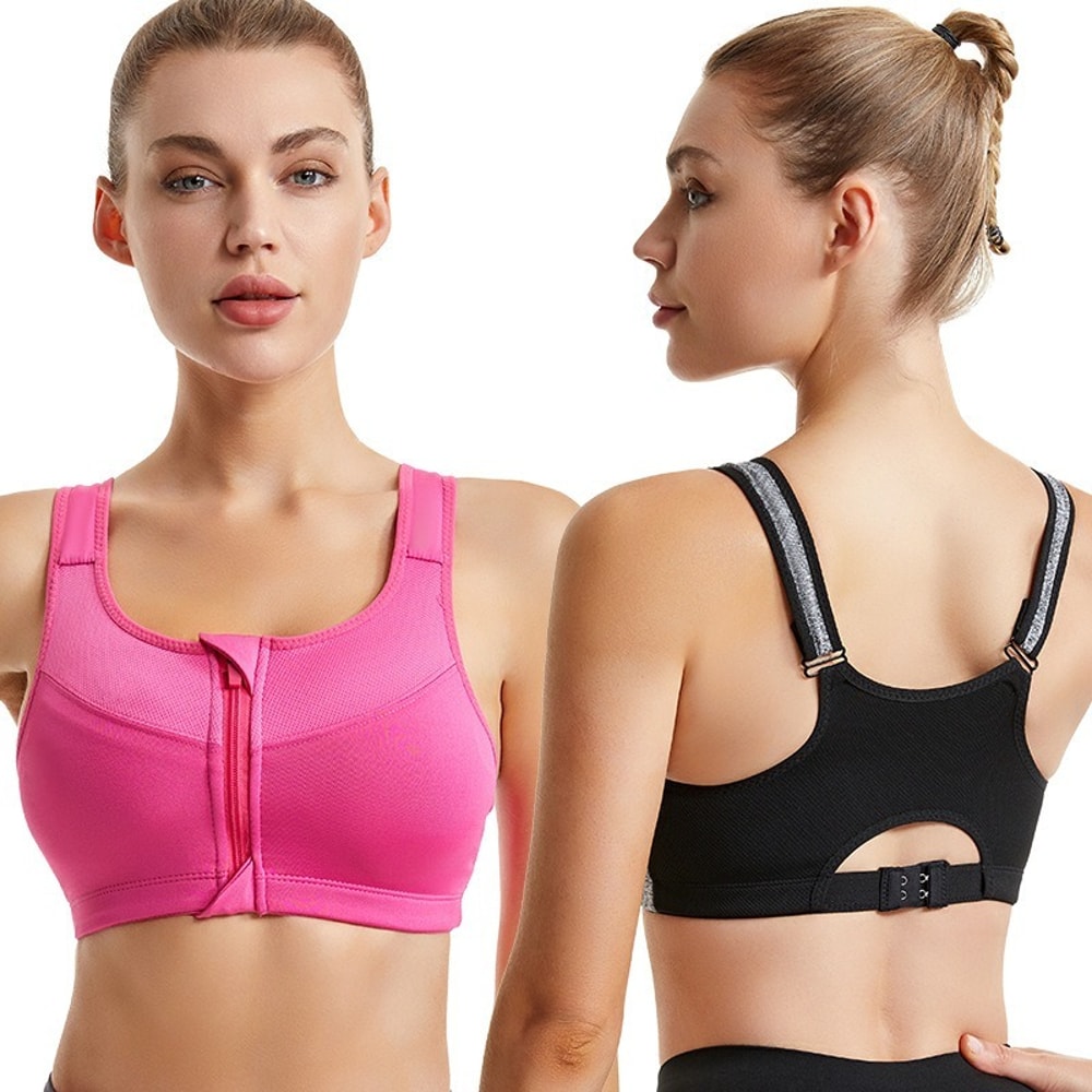 Zip Front High Impact Sports Bra with Adjustable Wirefree Support