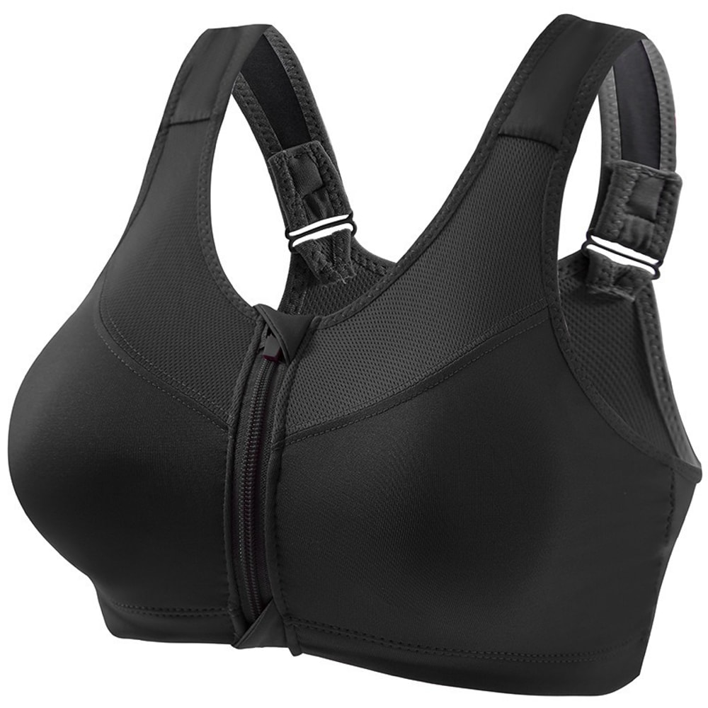 Zip Front High Impact Sports Bra with Adjustable Wirefree Support