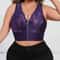 Purple Plus Size Embroidered Front Closure Plunge Push Up Bra