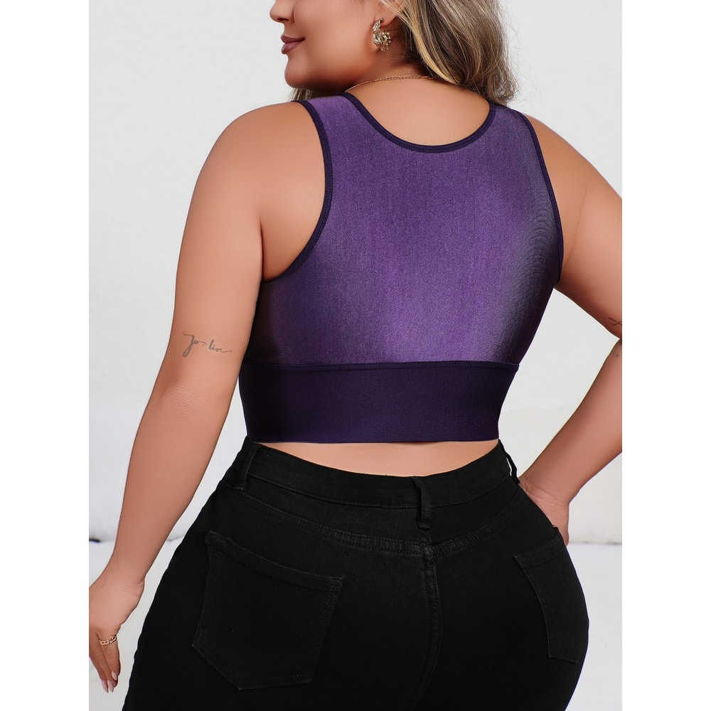 Purple Plus Size Embroidered Front Closure Plunge Push Up Bra